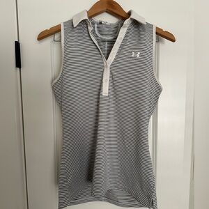 Under Armour Gray and White Striped Polo Golf Tennis